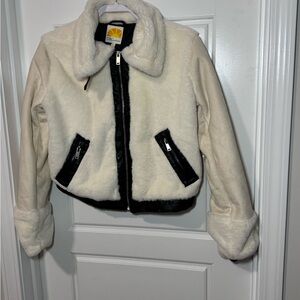 C&C California Jacket, ivory faux fur/faux suede zip up jacket women's large